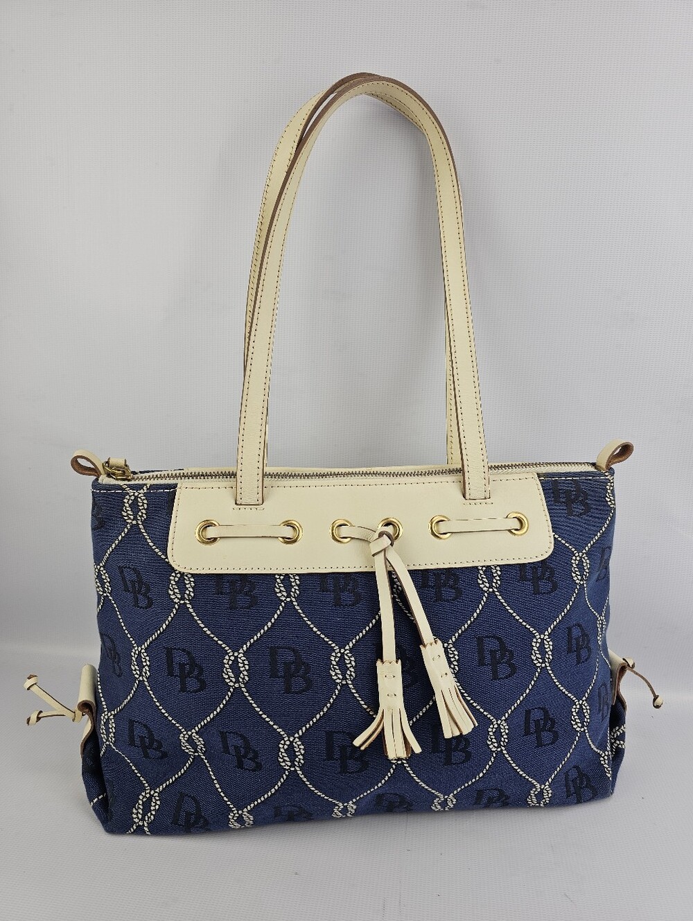 Dooney & Bourke Vintage Nautical Rope Canvas Satchel Shoulder Handbag Navy